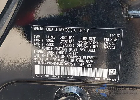 2018 Honda Hr-V Ex z USA, uszkodzony, nr VIN 3CZRU5H50JG705753